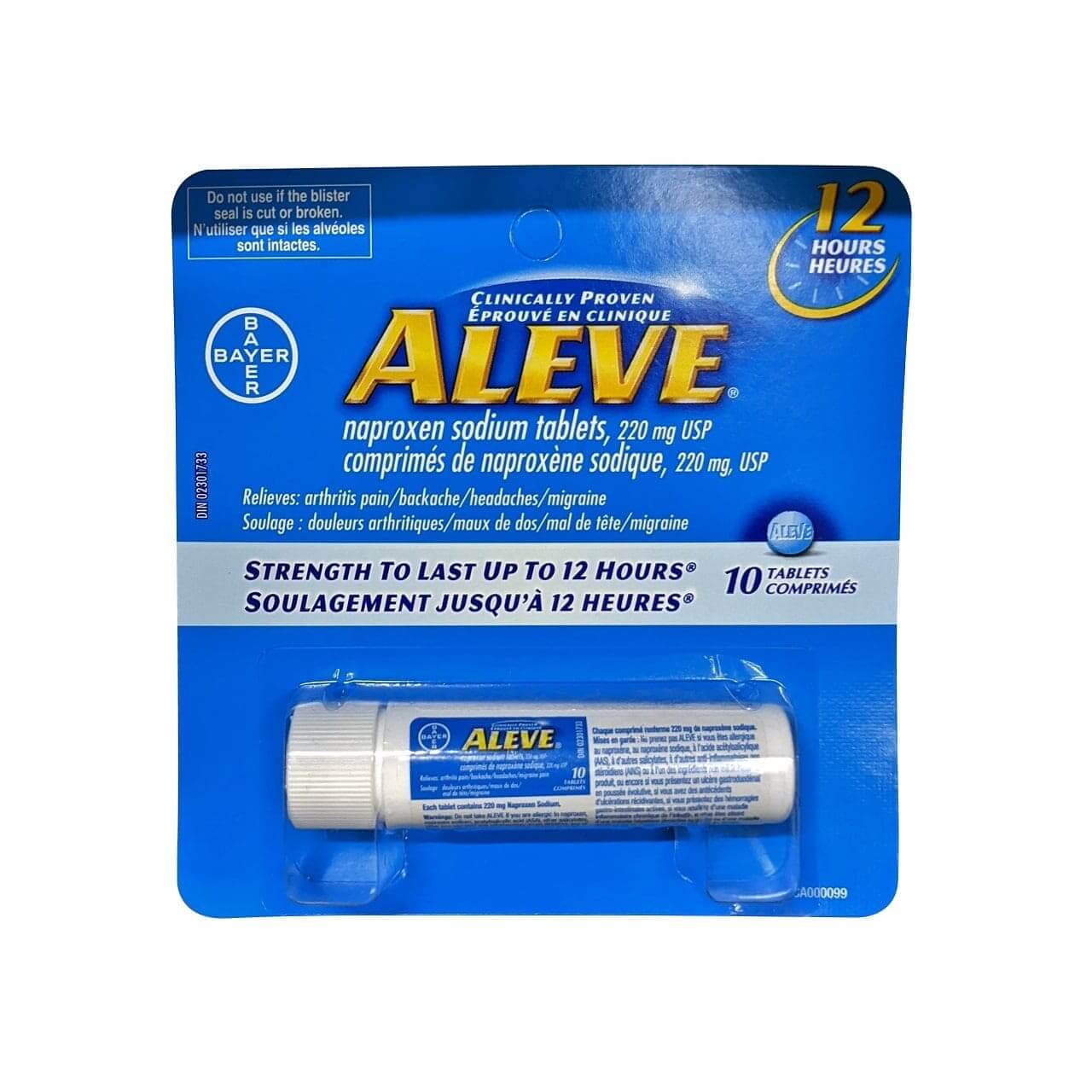 Product label for Aleve Naproxen Sodium 220mg (10 caplets)