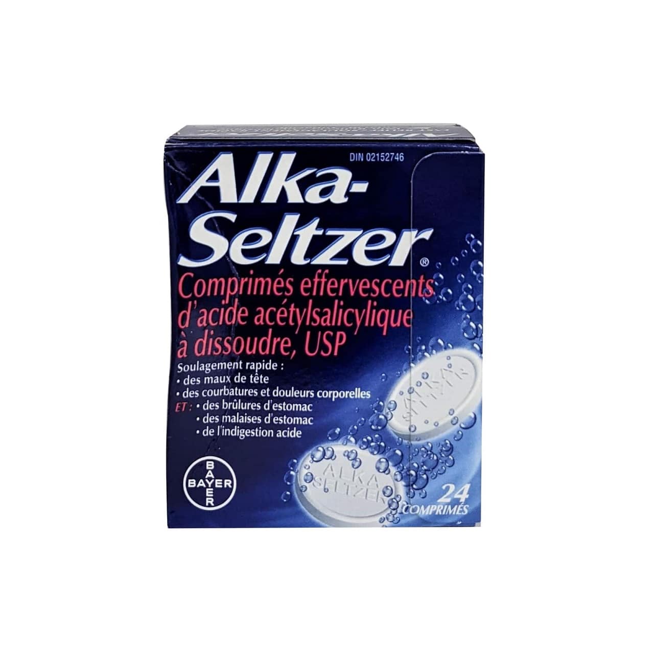 French product label for Alka-Seltzer Acetylsalicylic Acid Effervescent Tablets