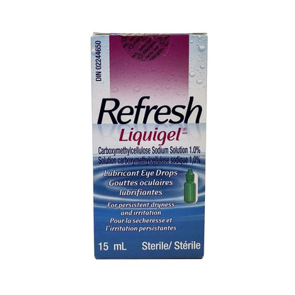 Product label for Allergan Refresh Liquigel Lubricant Eye Drops in English and French