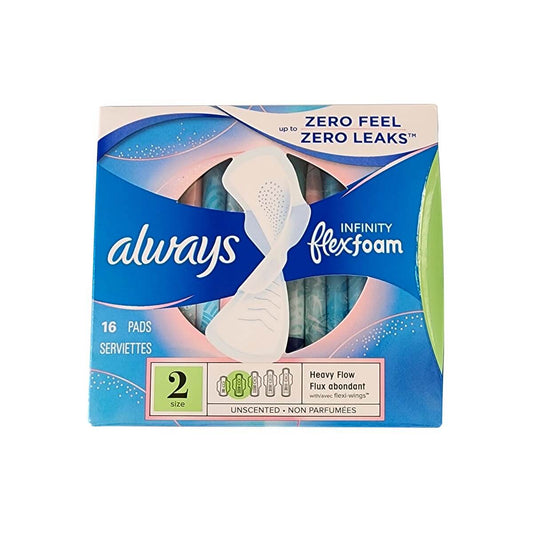 Product package for Always Infinity with FlexFoam Heavy Flow Size 2
