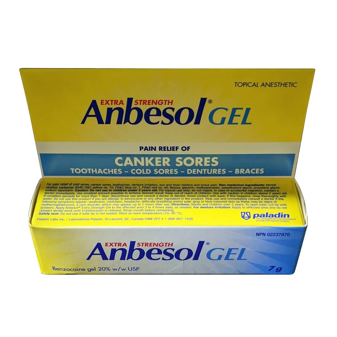 Uses, ingredients, cautions, directions for Anbesol Extra Strength 20% Gel Oral Pain Relief (7 grams) in English