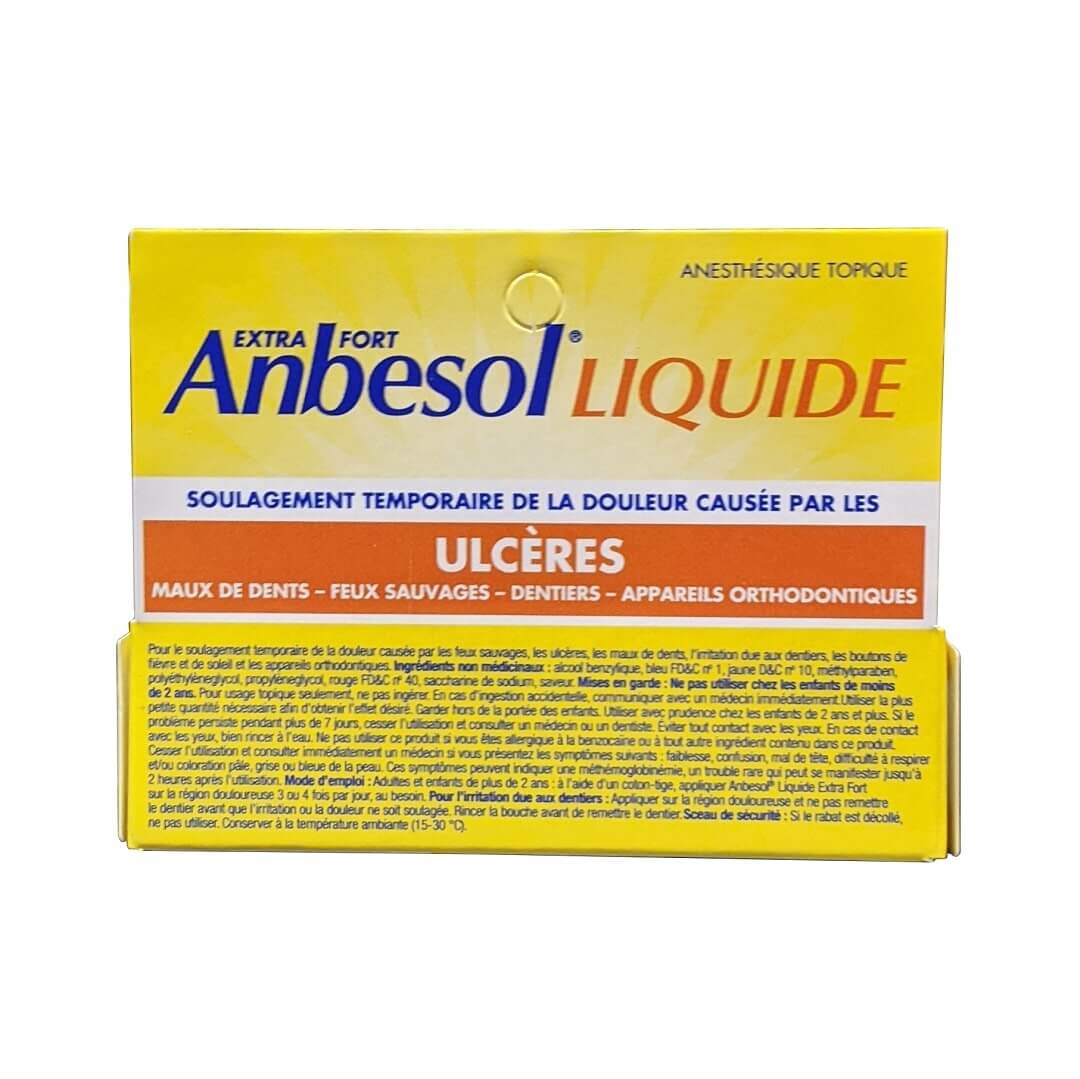 Uses, Ingredients, Cautions, Directions for Anbesol Extra Strength Liquid for Canker Sores (13 mL) in French