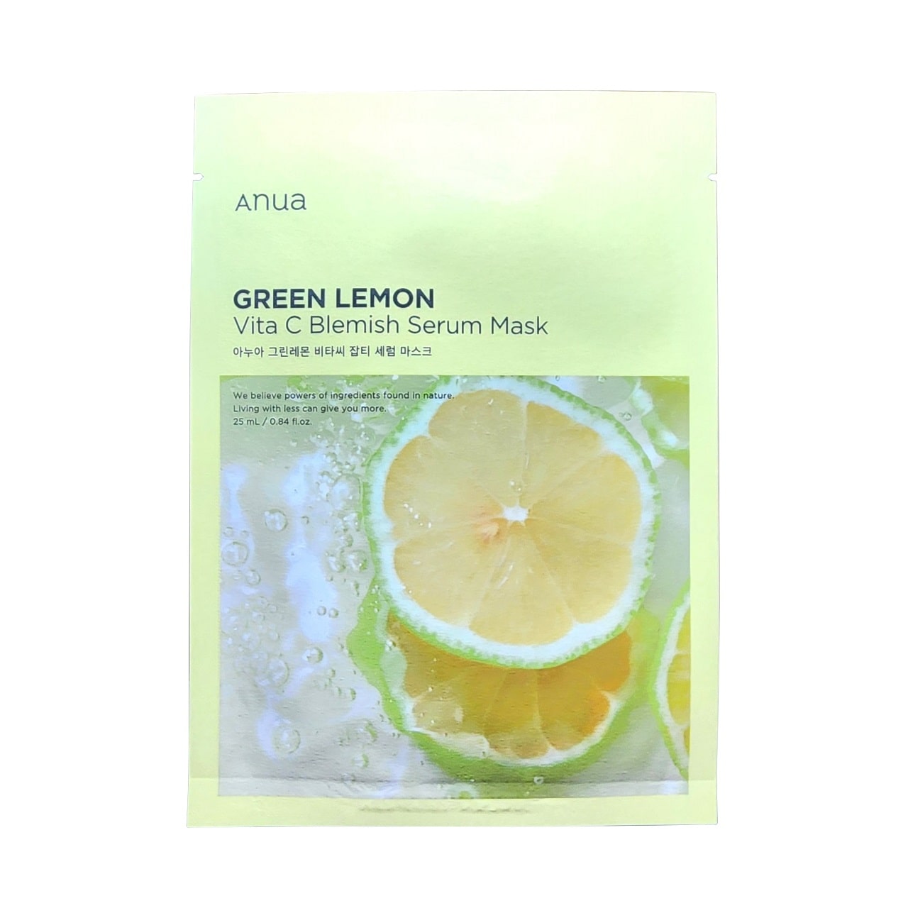 Product label for Anua Green Lemon Vita C Blemish Serum Mask (1 sheet)