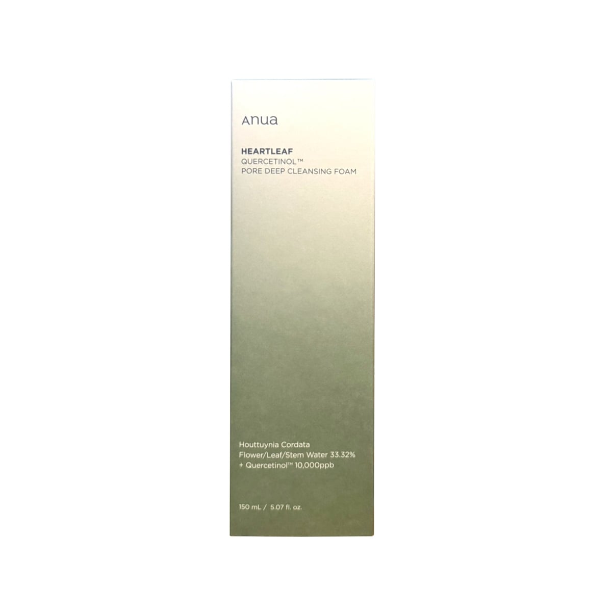 Product label for Anua Heartleaf Quercetinol Pore Deep Cleansing Foam (150 mL)