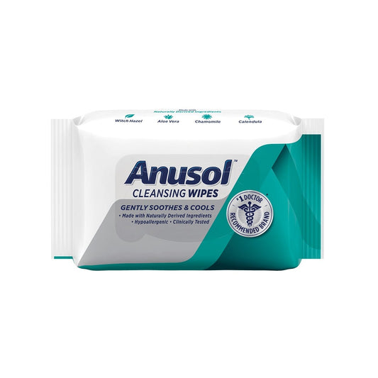Product label for Anusol Cleansing Wipes (40 count)