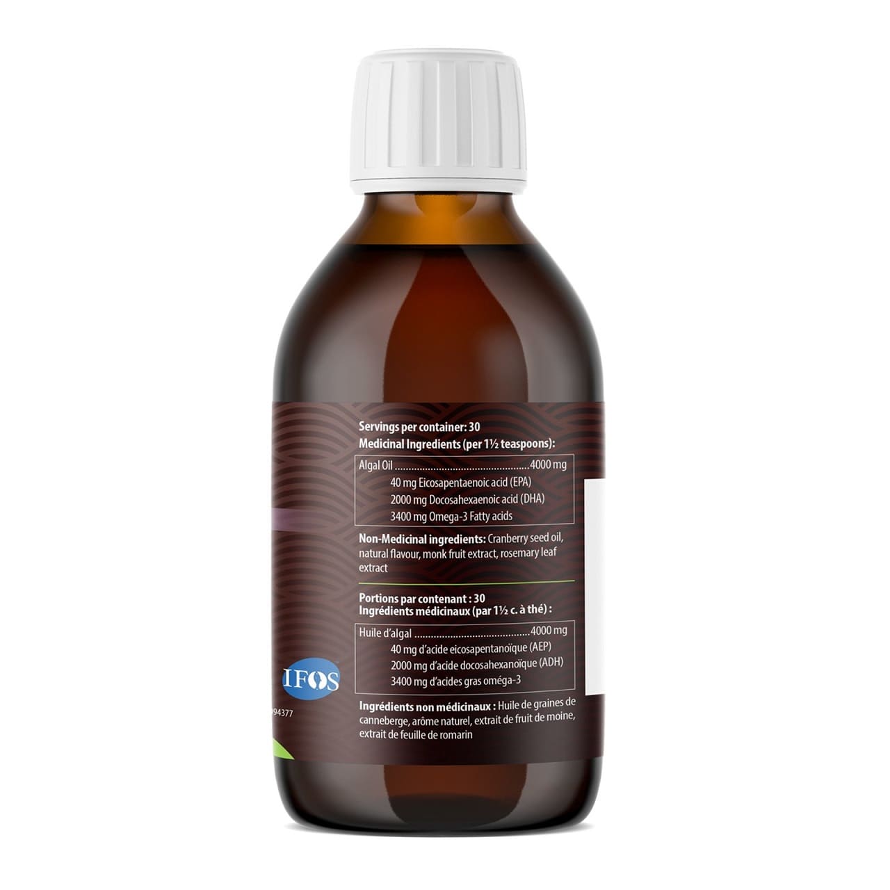 Ingredients for AquaOmega High DHA Plant-Based Omega-3 Vegan Orange Flavour Liquid (225 mL)