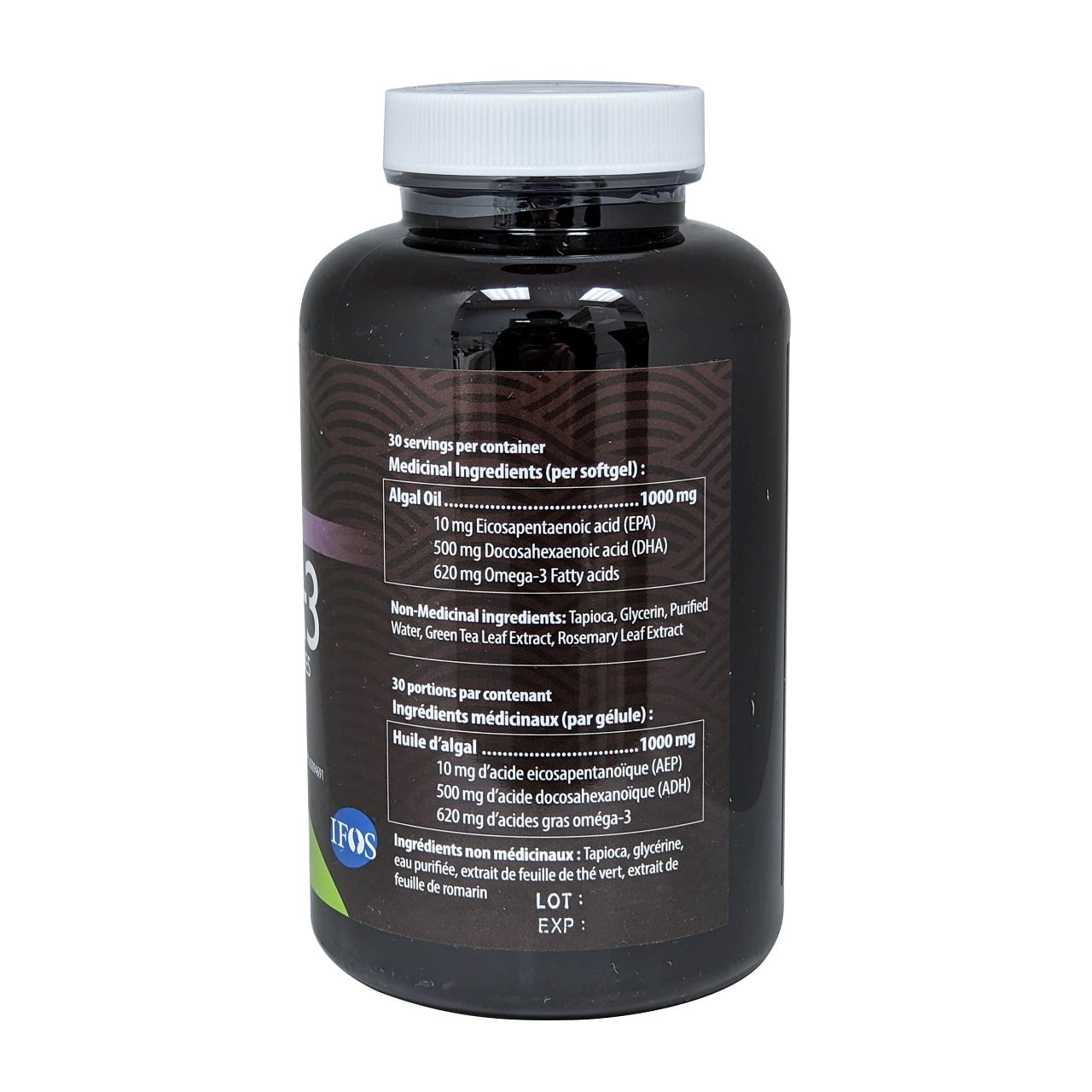 Ingredients for AquaOmega High DHA Plant-Based Omega-3 Vegan Softgels (120 softgels)