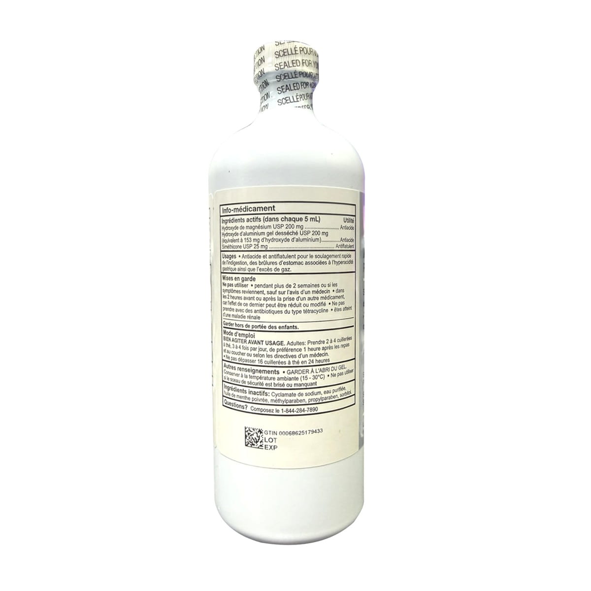 Ingredients, uses, warnings, directions for Atlas Almagel Plus Antacid Suspension Mint Flavour (350 mL) FR