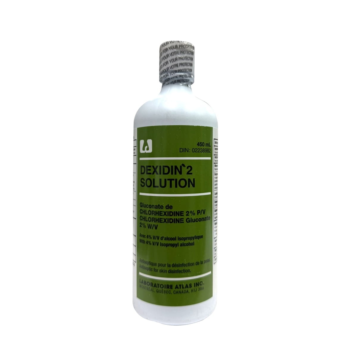 Product label for Atlas Dexidin 2 Solution (450 mL)