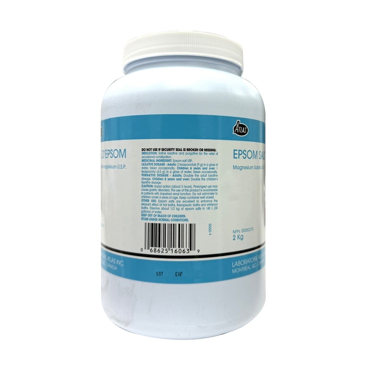 Indications, ingredients, cautions for Atlas Epsom Salt (2 kg) EN