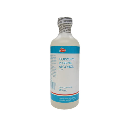 Product label for Atlas Isopropyl Alcohol 70% (225 mL)