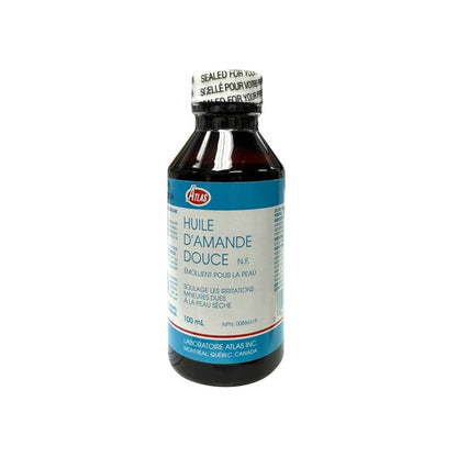 Product label for Atlas Sweet Almond Oil (100 mL) in French