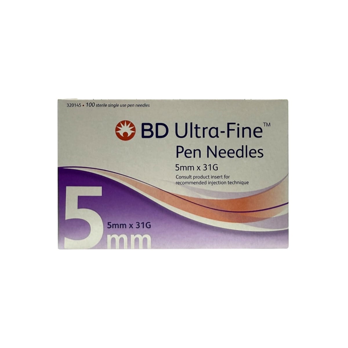 Product label for BD Ultra-Fine Insulin Pen Needles 5mm x 31G (100 count) in English
