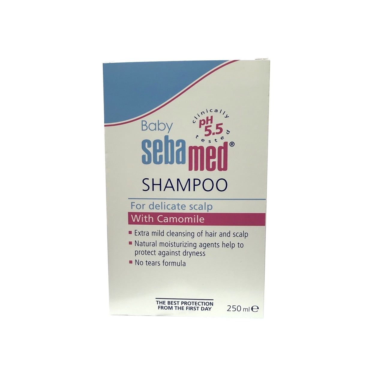 Product label for Baby Sebamed Shampoo with Camomile (250 mL) in English