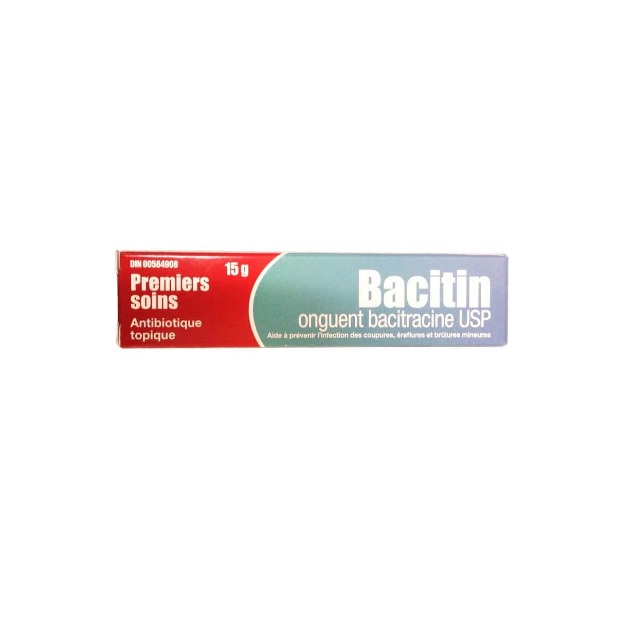 Product label for Bacitin Ointment (15 grams)