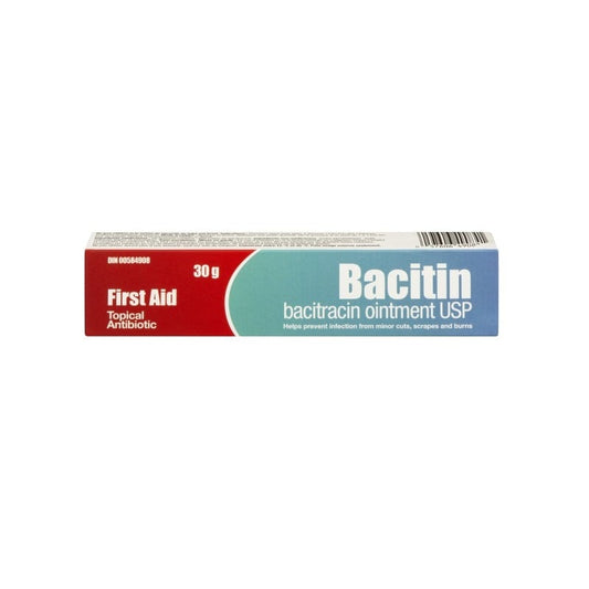 Product label for Bacitin Ointment (30 grams)