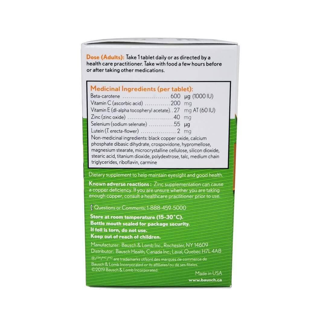 Dose, ingredients, uses, adverse effects for Bausch & Lomb Ocuvite Regular (60 tablets) in English