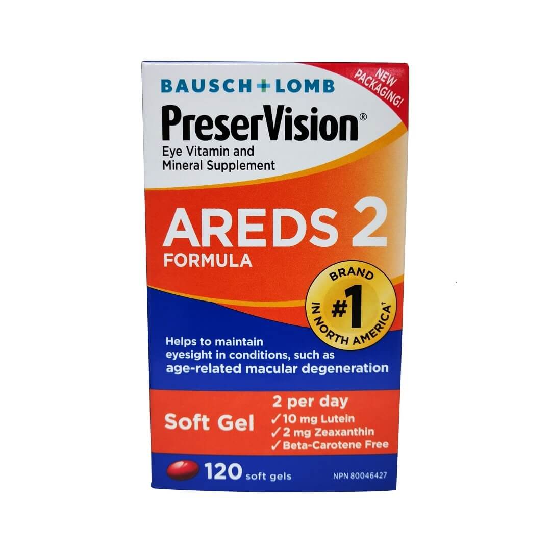 Product label for Bausch & Lomb PreserVision AREDS2 Formula 120s in English