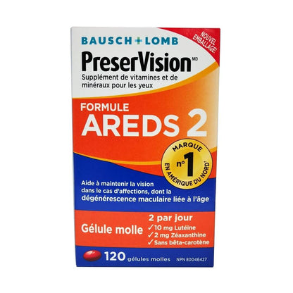 Product label for Bausch & Lomb PreserVision AREDS2 Formula 120s in French