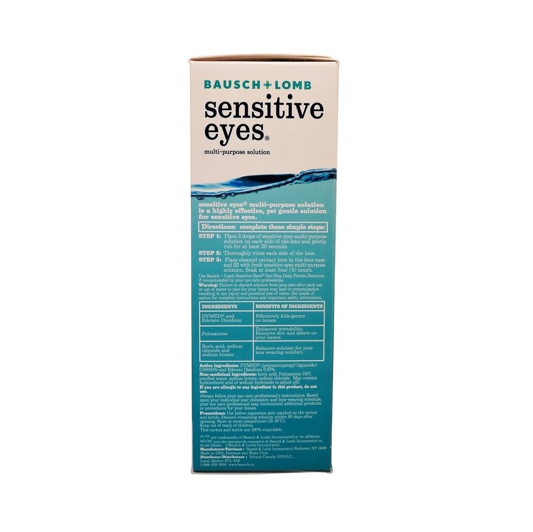 Description, directions, ingredients for Bausch & Lomb Sensitive Eyes Multi-Purpose Solution for Soft Contact Lens (120 mL) in English