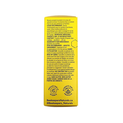 Uses, Ingredients, Dose, Cautions for Beekeeper's Naturals Propolis Throat Spray (30 mL) in French
