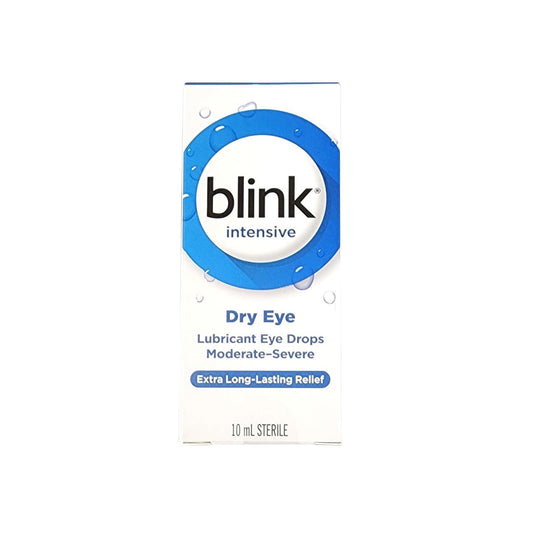 Product label for Blink Intensive Lubricant Eye Drops Moderate-Severe for Dry Eye (10 mL) in English