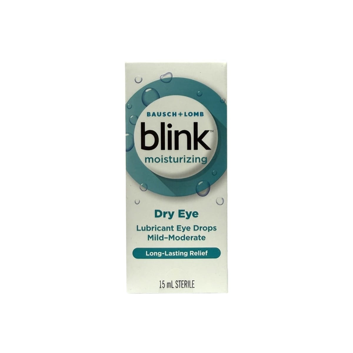 Product label for Blink Moisturizing Lubricant Eye Drops Mild-Moderate for Dry Eyes (10 mL) in English