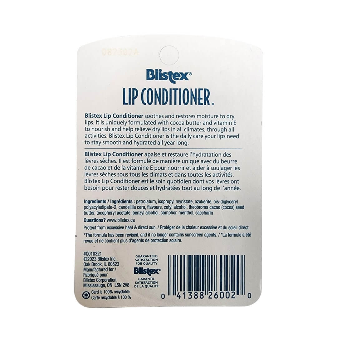 Description and ingredients for Blistex Lip Conditioner SPF 15 (7 grams)