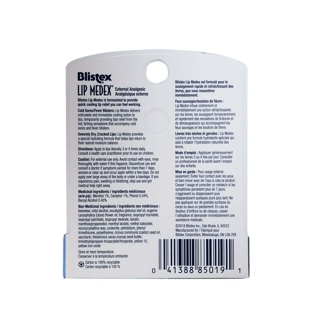 Description, directions, caution, ingredients for Blistex Lip Medex (4.25 grams)