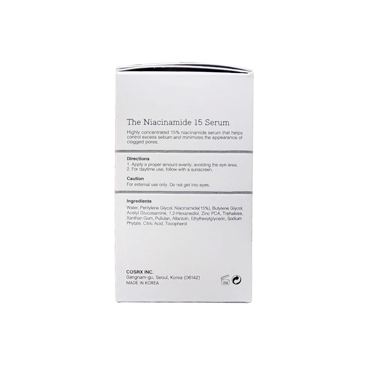 Description, direcitons, cautions, ingredients for COSRX The Niacinamide 15 Serum (20 grams) in English