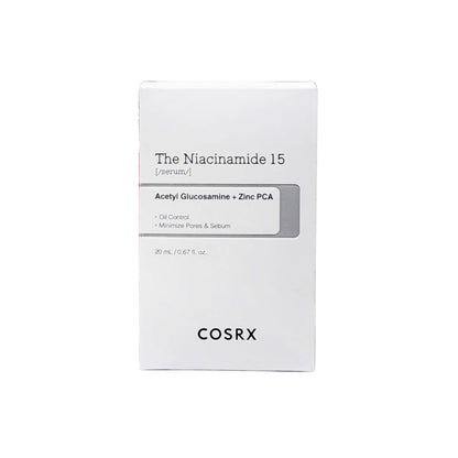 Product label for COSRX The Niacinamide 15 Serum (20 grams)
