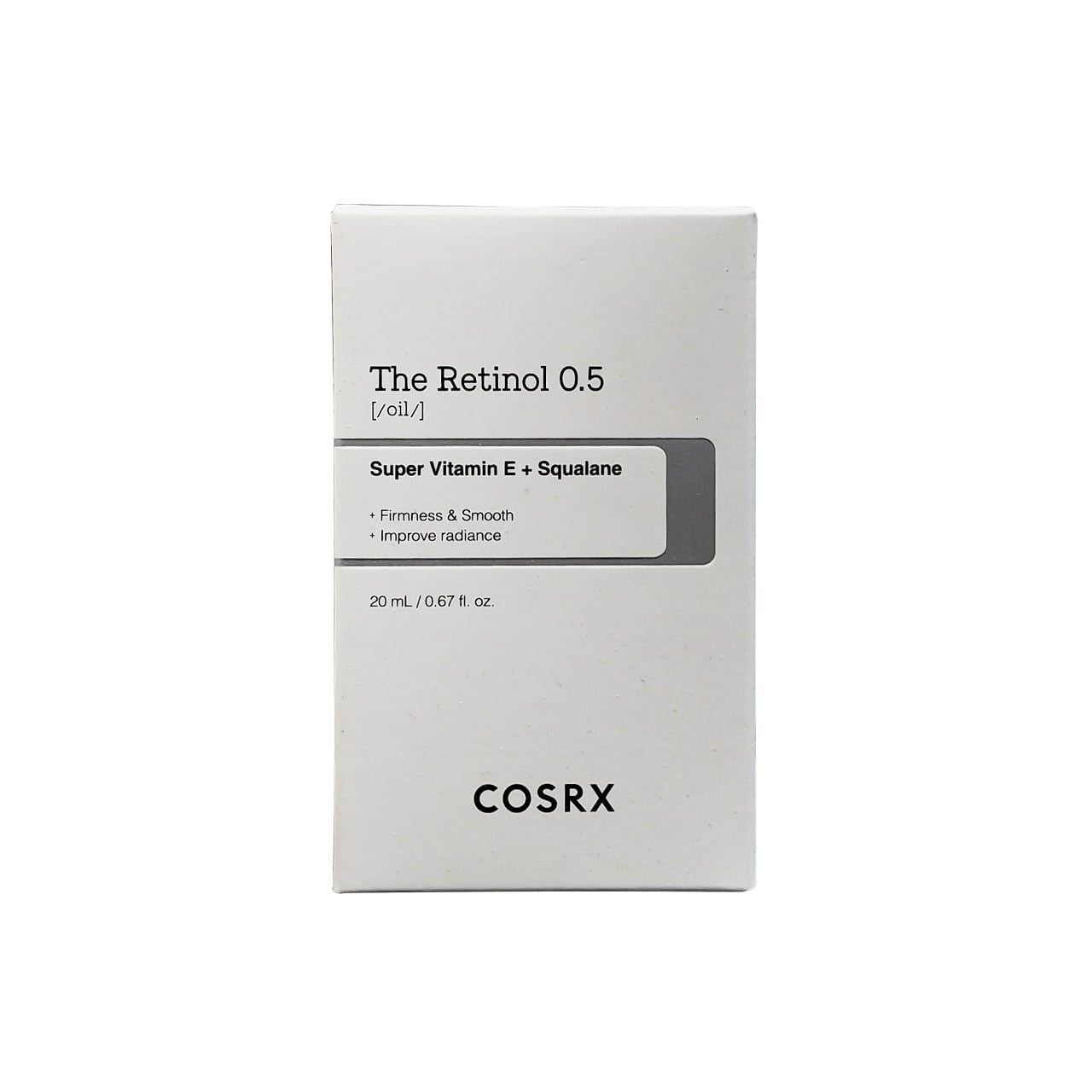 Product label for COSRX The Retinol 0.5 Oil (20 mL)