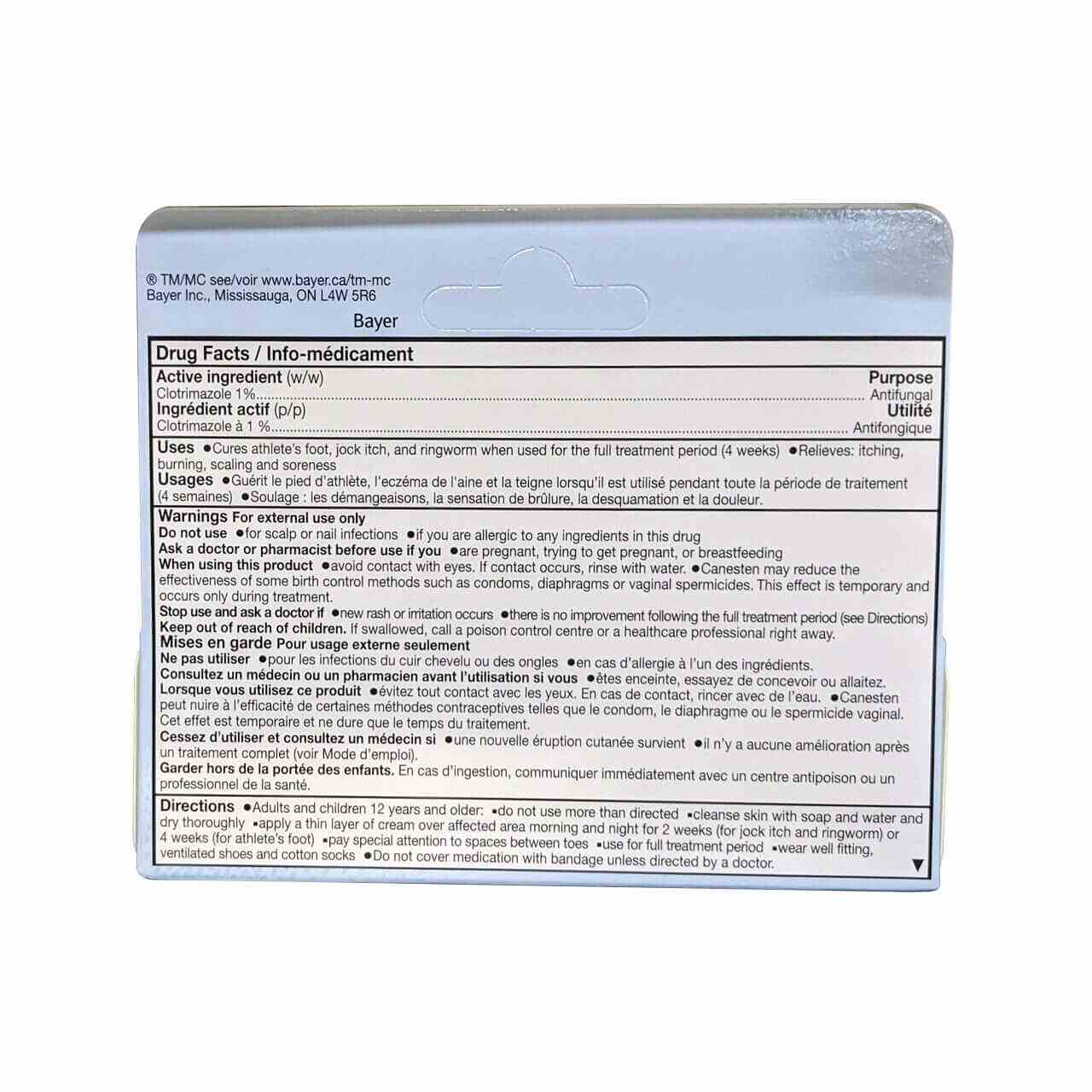 Ingredients, uses, warnings, directions for Canesten Antifungal Cream (Clotrimazole 1%) (15 grams)