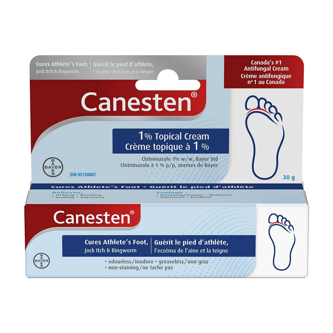 Product label for Canesten Antifungal Cream (Clotrimazole 1%) (30 grams)