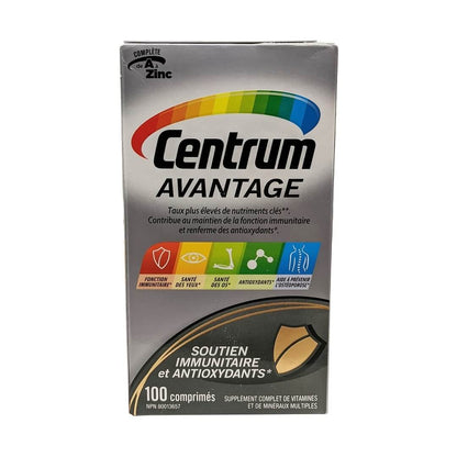 Product label for Centrum Advantage Multivitamin and Multimineral (100 tablets) in French