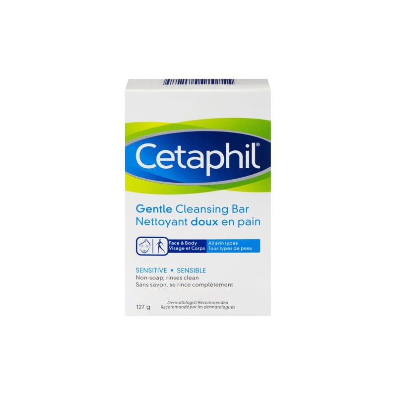 Product label for Cetaphil Gentle Cleaning Bar for Sensitive Skin (127 grams) Vertical