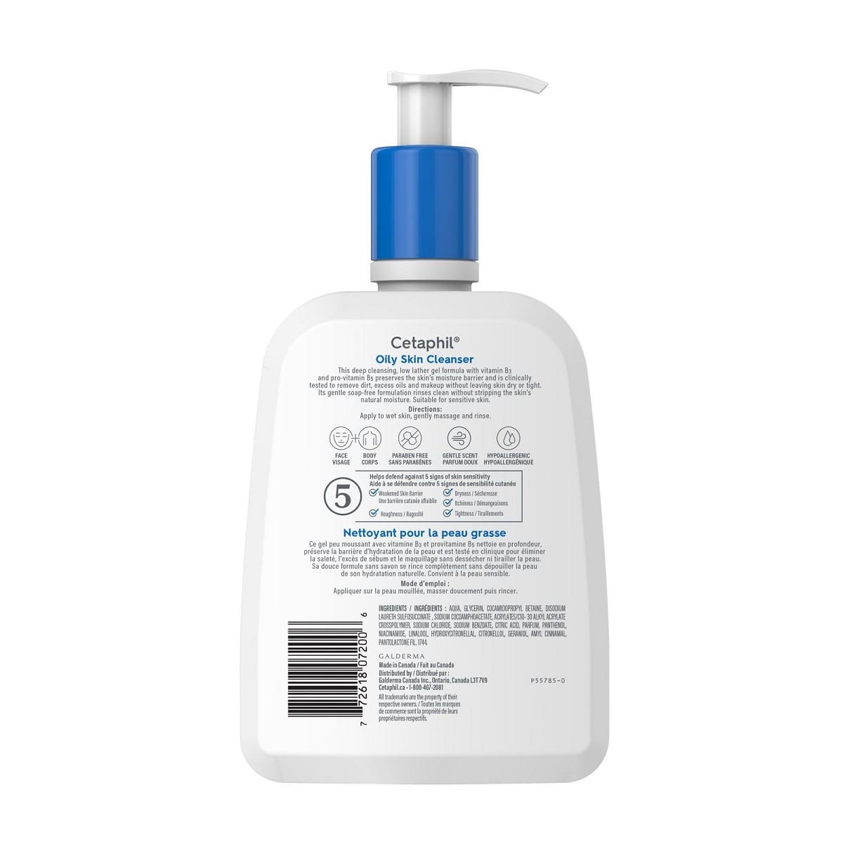 Description, directions, ingredients for Cetaphil Oily Skin Cleanser (500 mL)