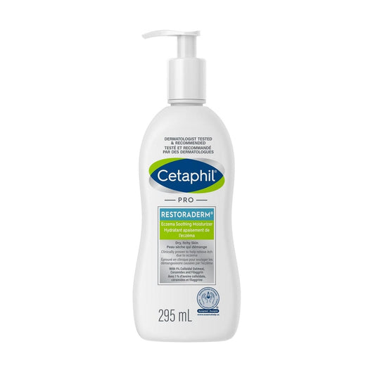 Product label for Cetaphil Restoraderm Replenishing Moisturizer (295 mL)