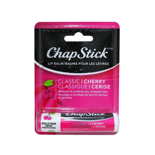 Product label for ChapStick Lip Balm Classic Cherry (4 grams)