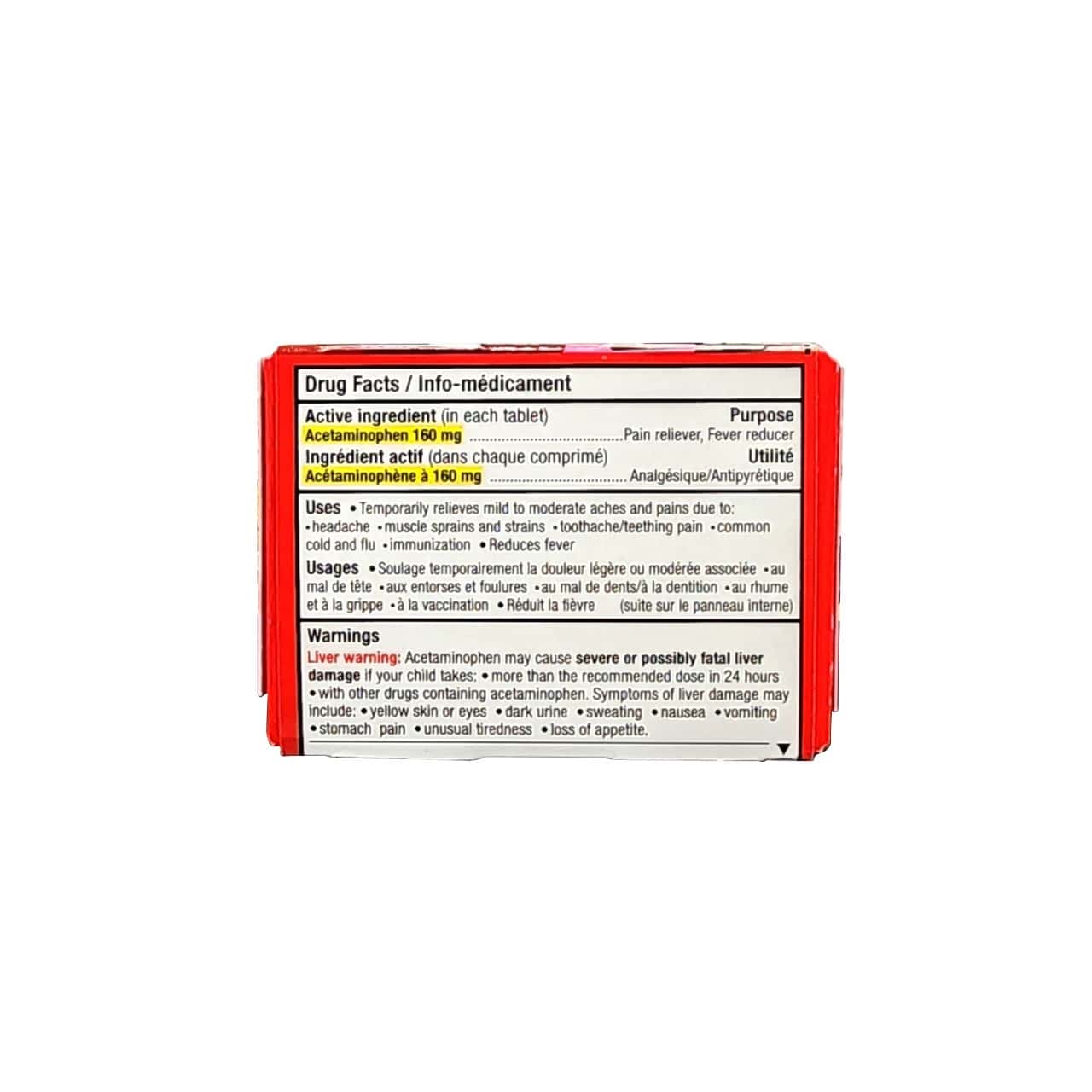 Ingredients, uses, warnings for Children's Tylenol Acetaminophen Fever and Pain Chewables Bubble Gum (Ages 2-11) (20 tablets)