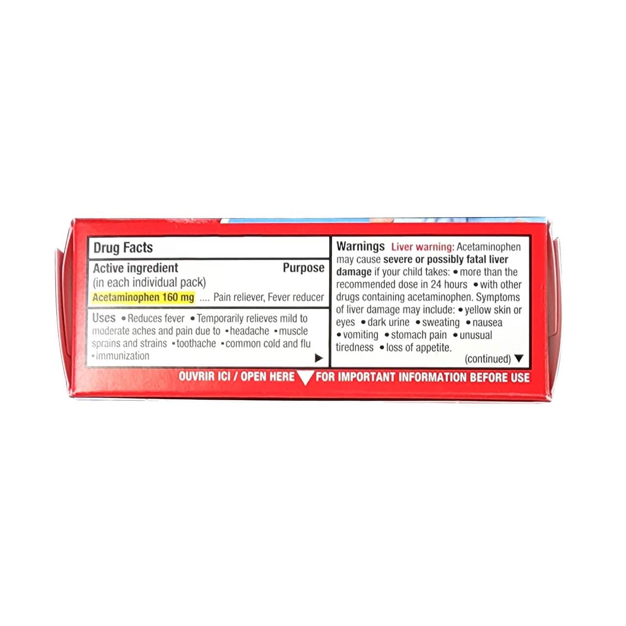 Ingredients, uses, and warnings for Children's Tylenol Easy Dissolve Acetaminophen Powder Wild Berry Flavour (Ages 6 - 11) (16 sachets) in English