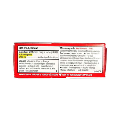 Ingredients, uses, and warnings for Children's Tylenol Easy Dissolve Acetaminophen Powder Wild Berry Flavour (Ages 6 - 11) (16 sachets) in French