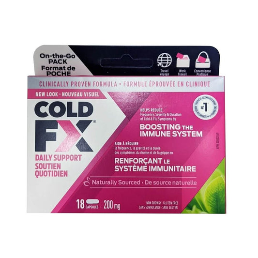 Product label for Cold-FX Daily Support for Boosting the Immune System (18 capsules)