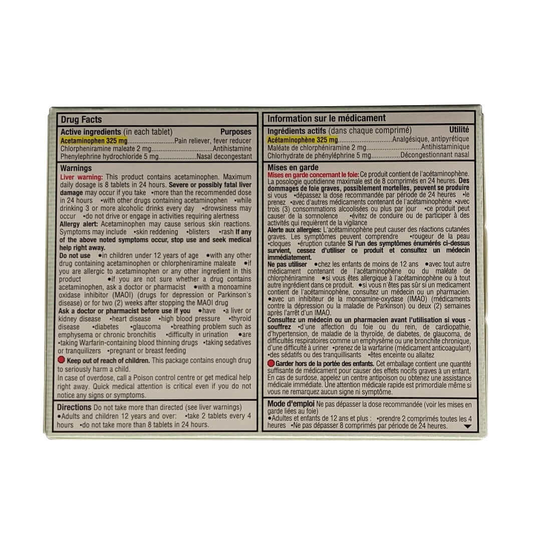 Ingredients, warnings, and directions for Coltalin Cold and Allergy Tablets (24 Tablets) in French and English