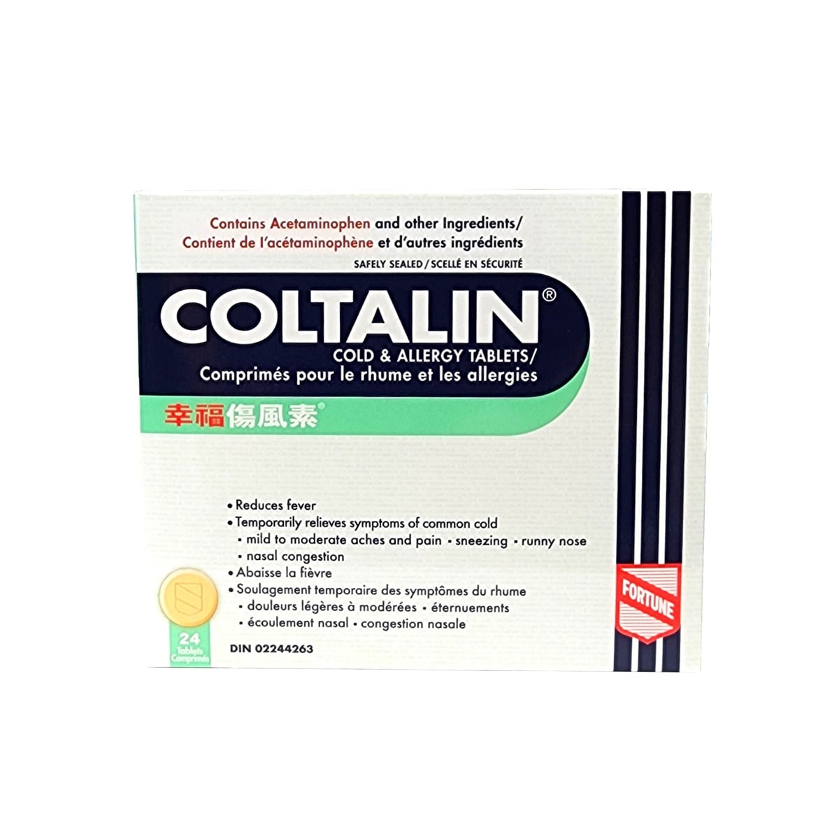 Product label for Coltalin Cold and Allergy Tablets (24 Tablets)