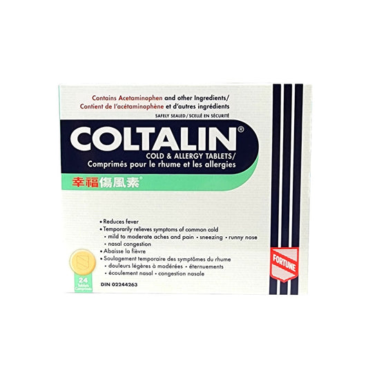 Product label for Coltalin Cold and Allergy Tablets (24 Tablets)