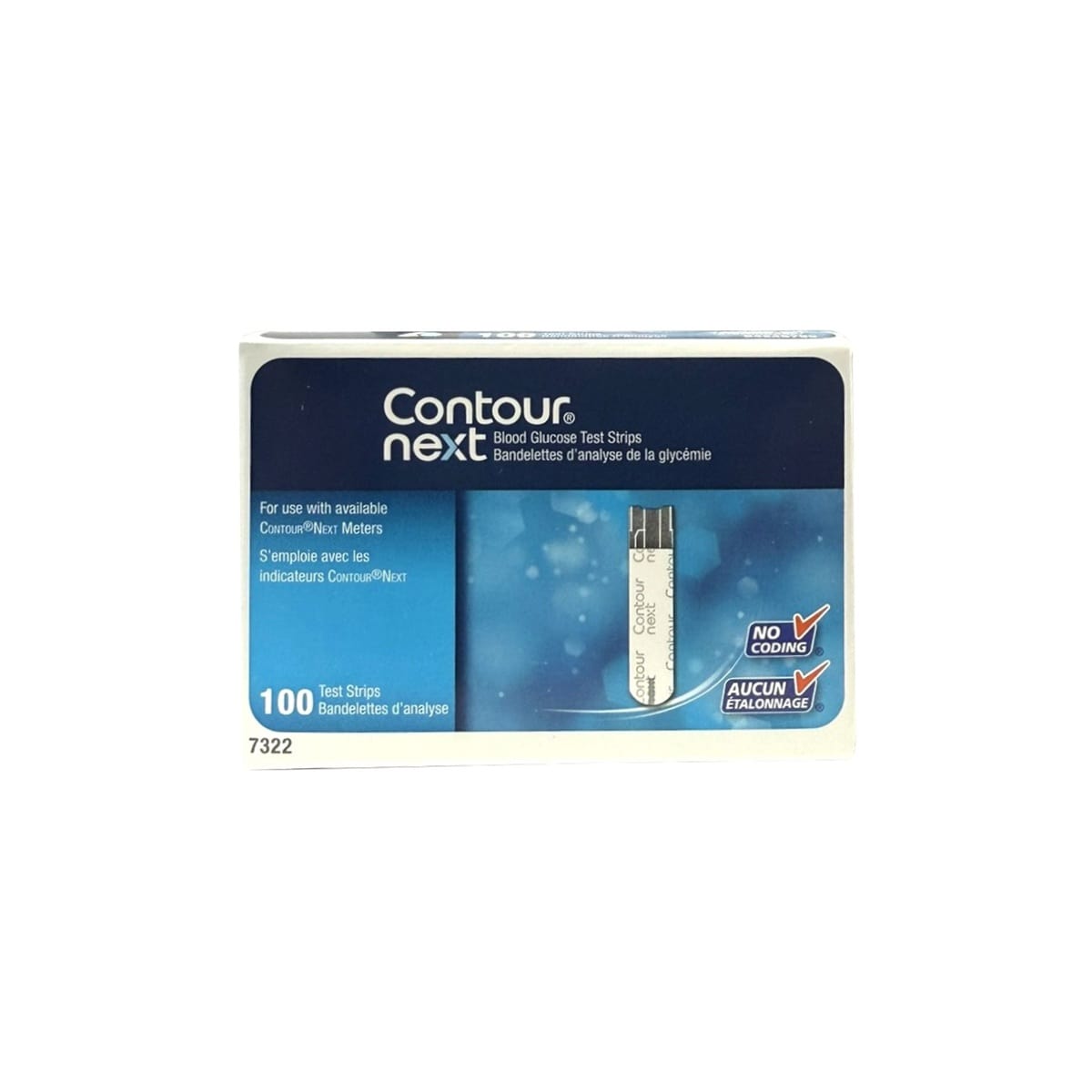 Product label for Contour Next Blood Glucose Test Strips (100 count)