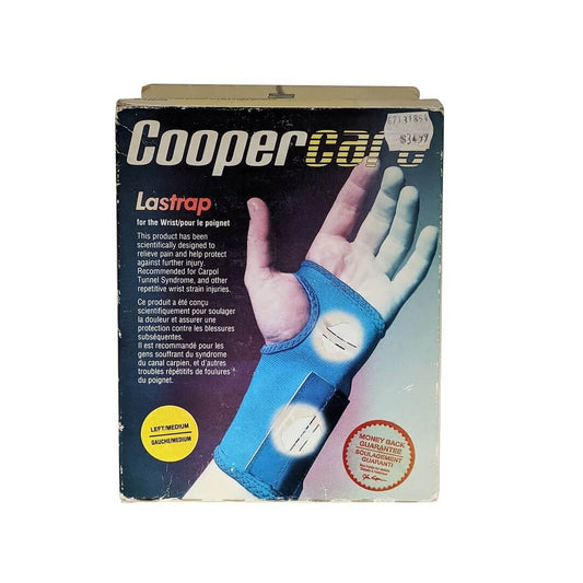 Product label for Coopercare Lastrap for the Wrist (Left Hand / Medium)