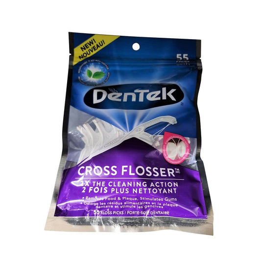 Product label for DenTek Cross Flosser (55 count)