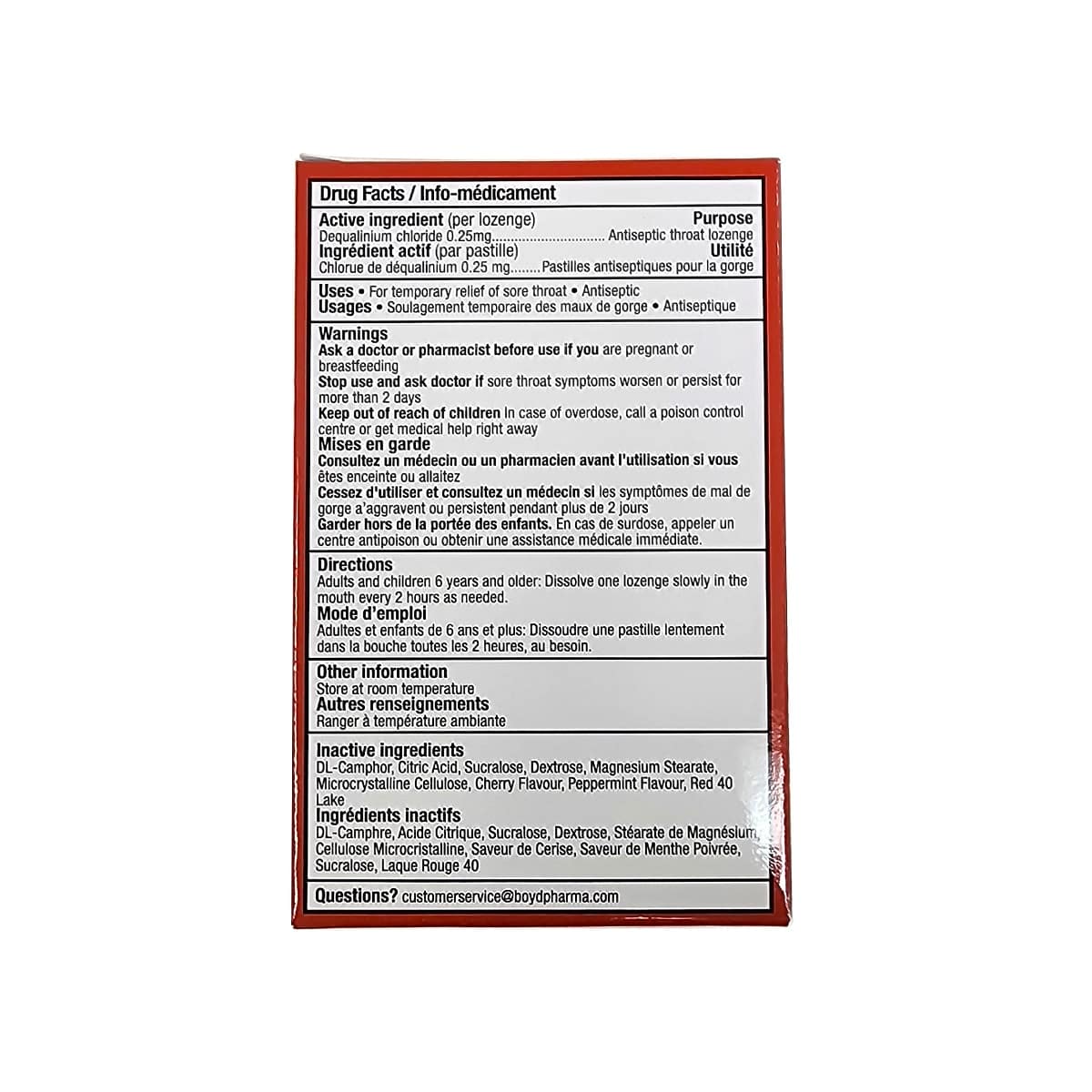 Ingredients, uses, warnings, directions for Dequadin Dequalinium Chloride Lozenges Cherry Flavour (16 lozenges)